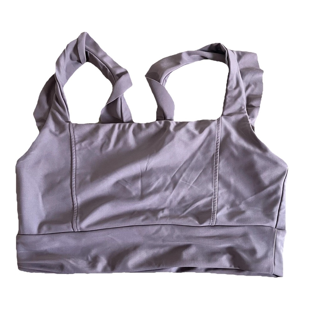 June Loop Women's Swim Top Medium Purple Ruffle Tank Top Bra Comfort Coverage